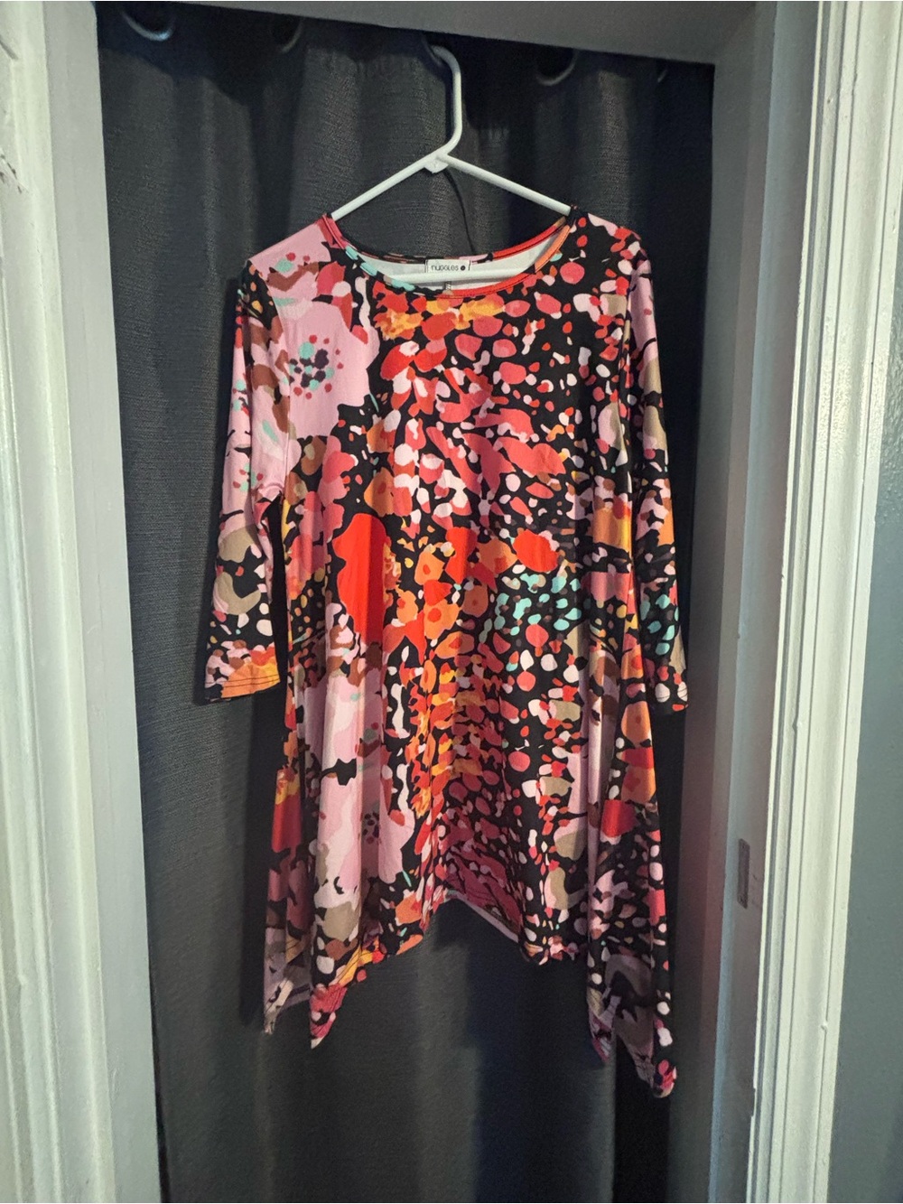 NUGGLES Colorful Abstract Print Long Sleeve Swing Dress